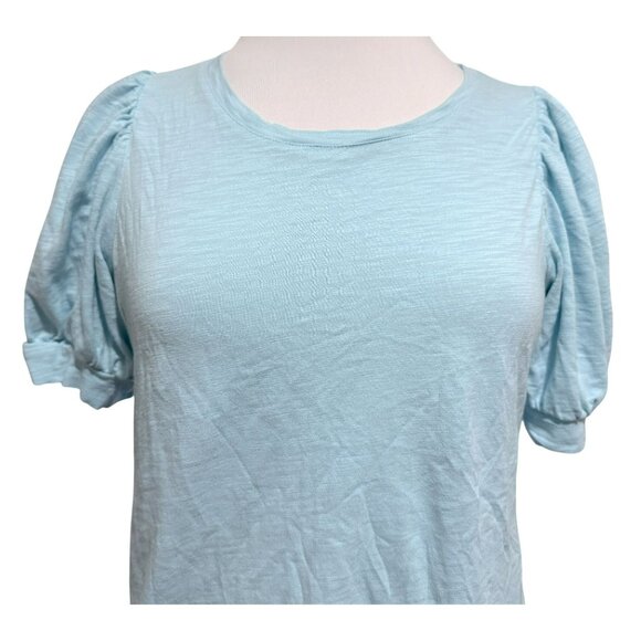 Chico's Blue Cotton Slub Puff Elbow Sleeve Pullover Tee Sz 1 S-M  Cotton Modal - Picture 3 of 6